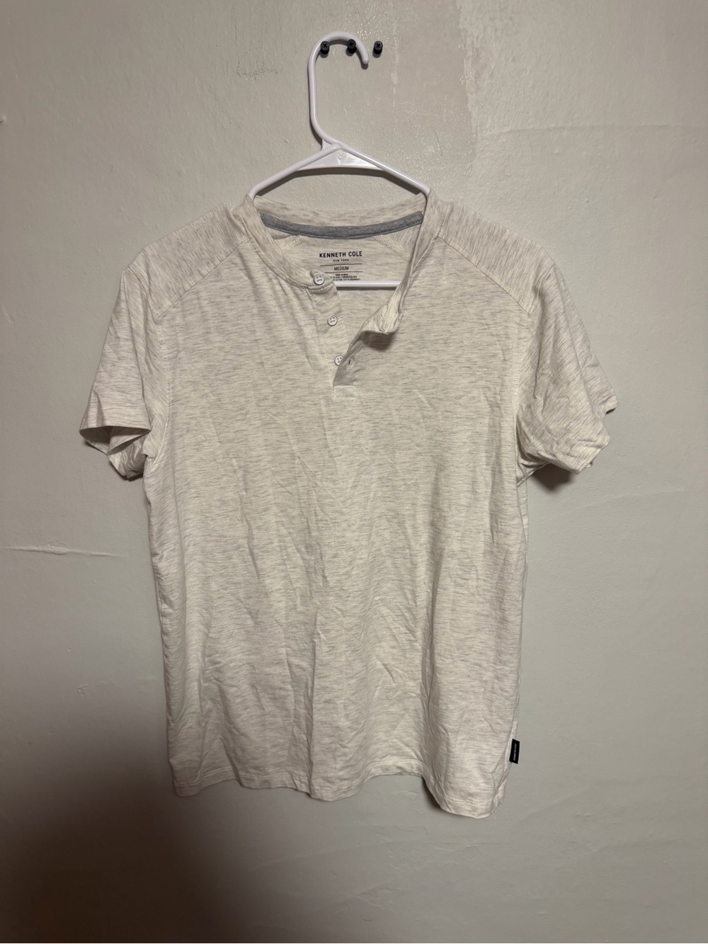Kenneth Cole Short Sleeve Henley in Light Cream